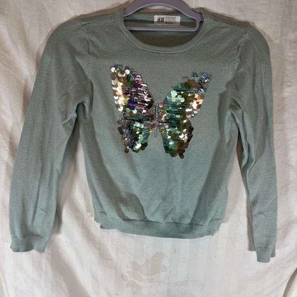 H&M Mint Sweater with Sequin Butterfly - Picture 1 of 7